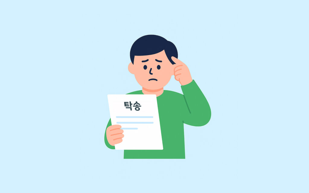 고민하는 표정으로 탁송 서류를 들고 있는 사람의 모습