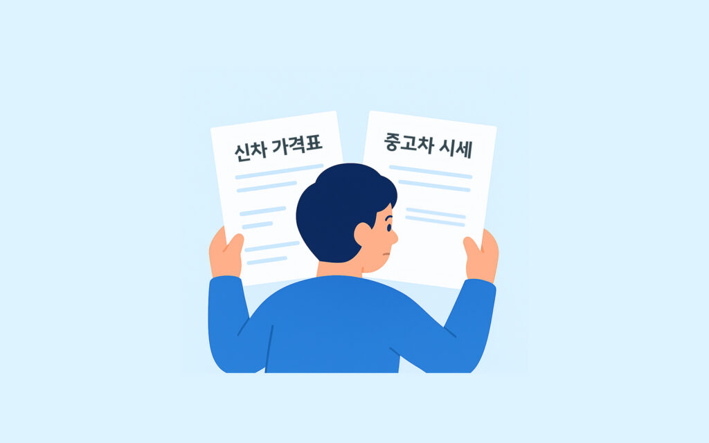 신차 가격표와 중고차 시세표를 비교하는 모습