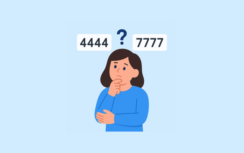 '4444'와 '7777' 등 번호판 조합을 보며 어떤 것을 고를지 생각하는 모습