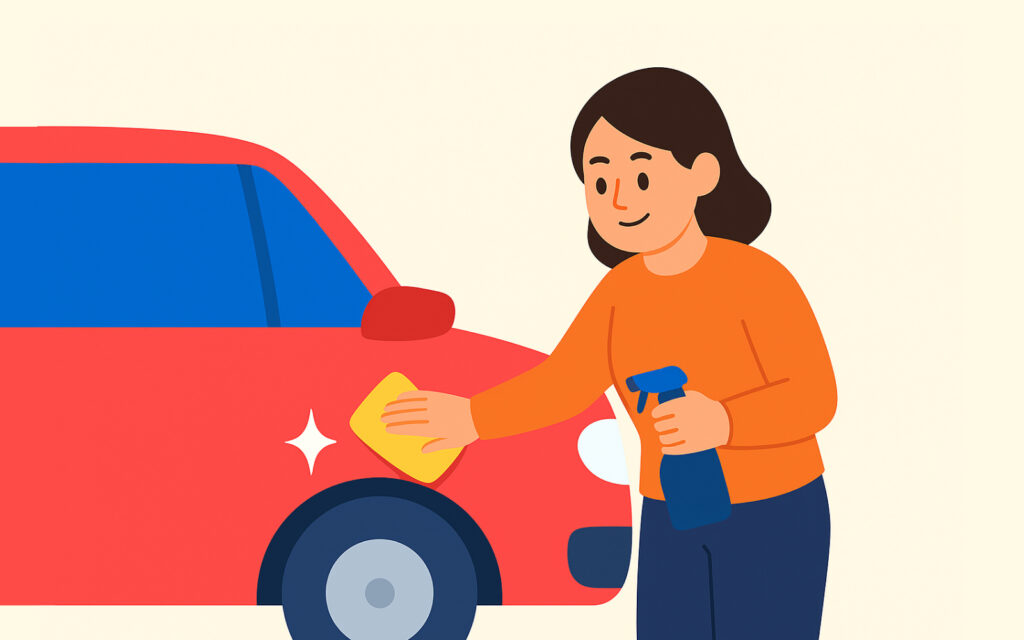 차를 닦고 있는 사람