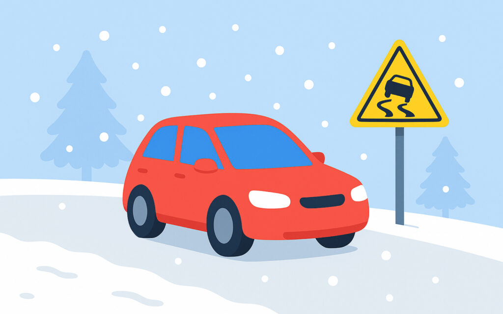 눈길을 지나가고 있는 자동차