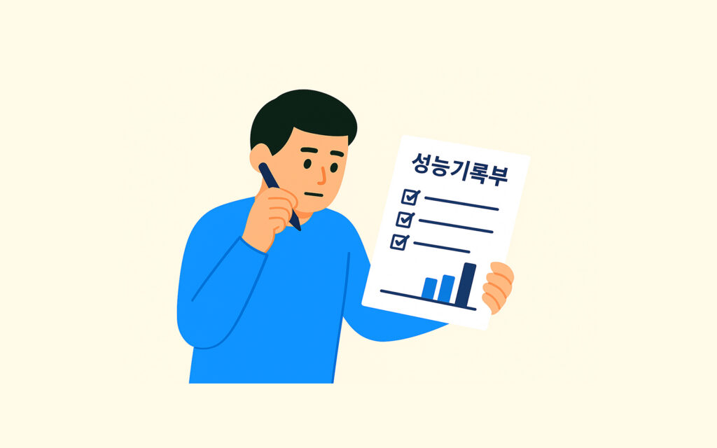 자동차 성능기록부를 보고 고민하고 있는 사람