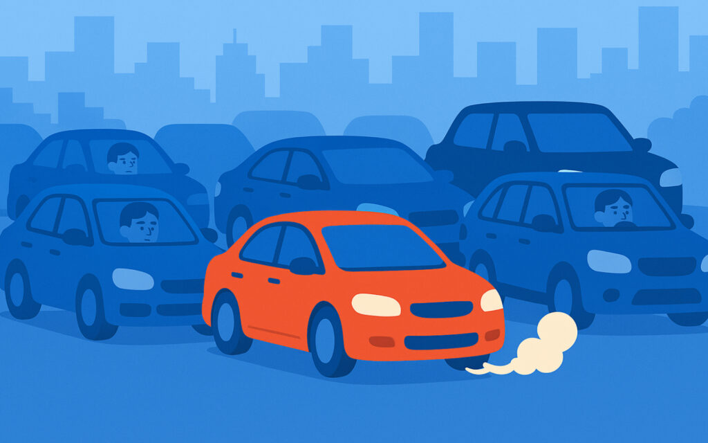 꽉 막힌 도로에 서있는 차