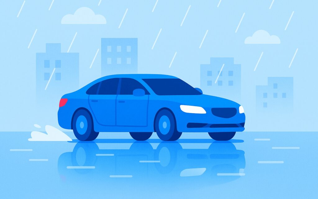 비 오는 날 주행하는 자동차
