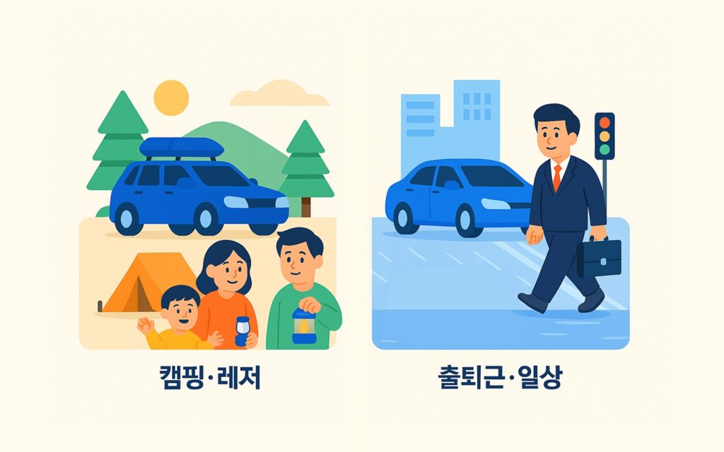 캠핑과 출퇴근의 대조