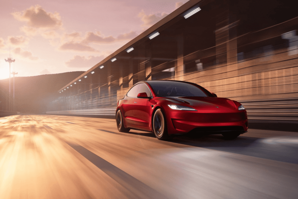 도로 위를 달리는 테슬라 모델 3 롱 레인지 RWD