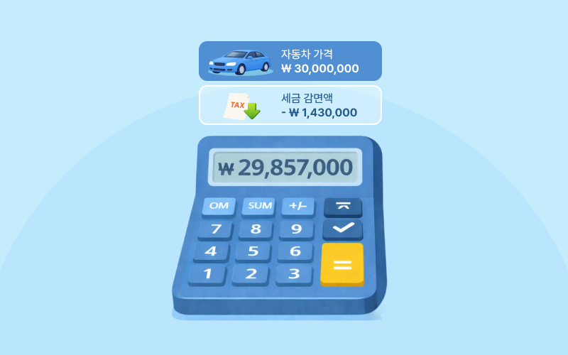 차량 가격표와 세금 감면액이 계산기로 계산되는 이미지