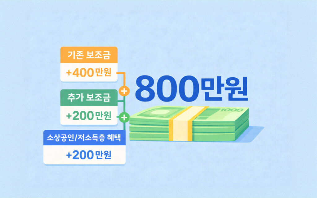 800만 원이라는 숫자가 강조된 보조금 구성 인포그래픽