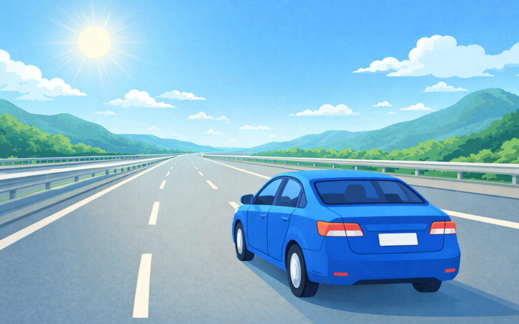 탁 트인 고속도로를 시원하게 달리는 자동차