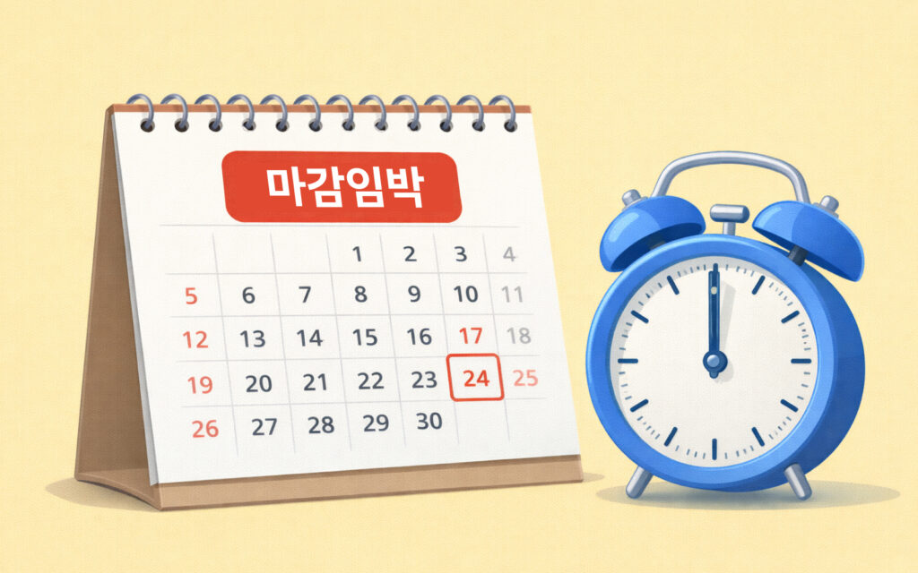 '마감 임박' 문구가 적힌 달력과 시계 이미지