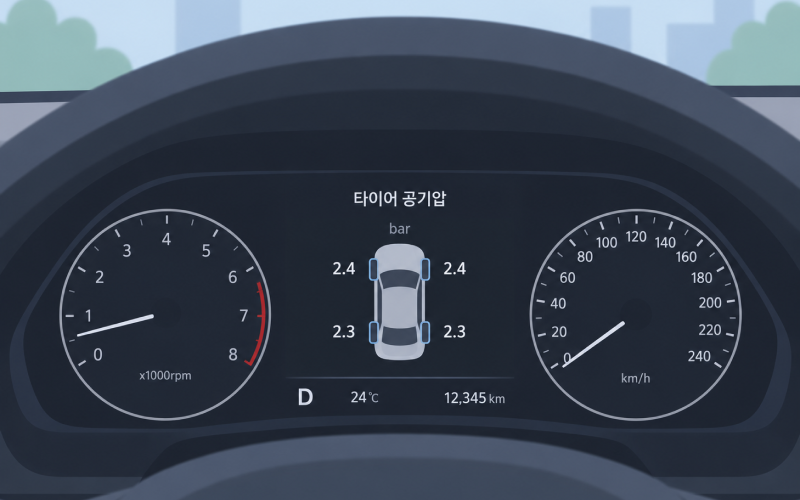 여름 30℃와 가을 15℃에서 타이어 공기압 변화를 비교한 인포그래픽
